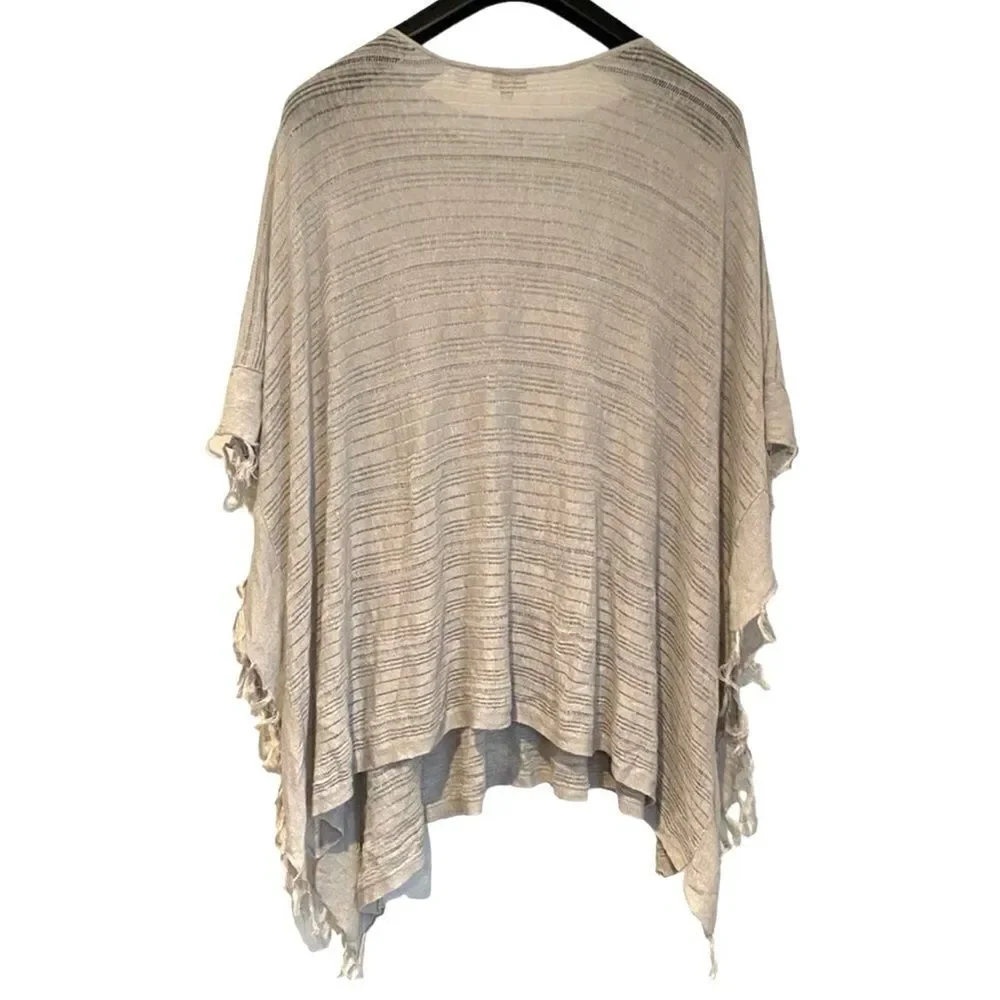 Kinross Fringe Openwork Linen Poncho One Size